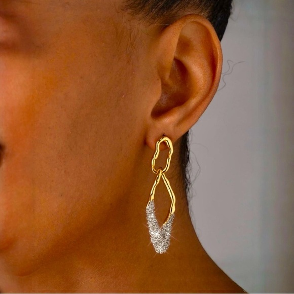 Alexis Bittar Jewelry - ALEXIS BITTAR Solanales Double Link Post Earrings in Gold & Crystal - LAST PAIR
